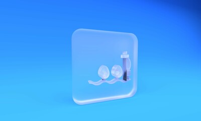 Poster - Frosted glass Standalone sensor and plant icon isolated on blue background. Square frosted glass button. 3D render illustration