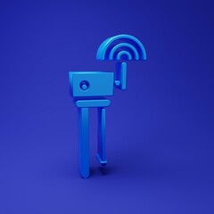 Poster - Blue Router and wi-fi signal symbol icon isolated on blue background. Wireless ethernet modem router. Computer technology internet. Minimalism concept. 3D render illustration