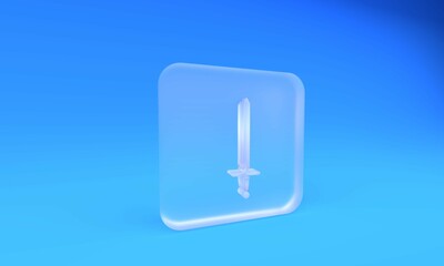 Poster - Frosted glass Medieval sword icon isolated on blue background. Medieval weapon. Square frosted glass button. 3D render illustration