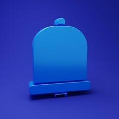 Poster - Blue Church bell icon isolated on blue background. Alarm symbol, service bell, handbell sign, notification symbol. Minimalism concept. 3D render illustration