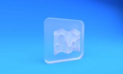 Poster - Frosted glass Location of the forest on a map icon isolated on blue background. Square frosted glass button. 3D render illustration