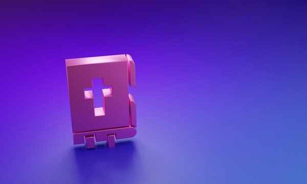 Pink Holy bible book icon isolated on purple-blue background. Minimalism concept. 3D render illustration