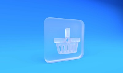 Poster - frosted glass shopping basket icon isolated on blue background. online buying concept. delivery serv