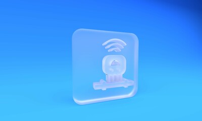 Poster - Frosted glass Smart sensor system icon isolated on blue background. Internet of things concept with wireless connection. Square frosted glass button. 3D render illustration