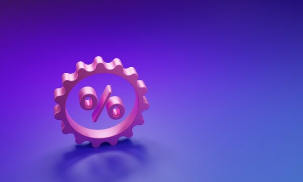 Pink Discount percent tag icon isolated on purple-blue background. Shopping tag sign. Special offer sign. Discount coupons symbol. Minimalism concept. 3D render illustration