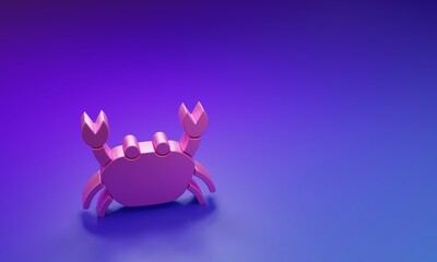 Poster - Pink Crab icon isolated on purple-blue background. Minimalism concept. 3D render illustration