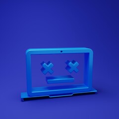 Fototapete - Blue Dead laptop icon isolated on blue background. 404 error like laptop with dead emoji. Fatal error in pc system. Minimalism concept. 3D render illustration