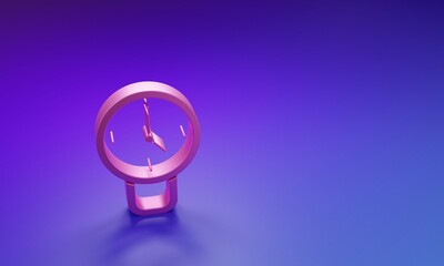 Poster - Pink Clock icon isolated on purple-blue background. Time symbol. Minimalism concept. 3D render illustration