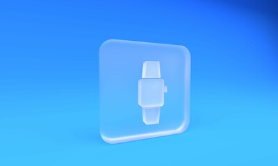 Poster - Frosted glass Smartwatch icon isolated on blue background. Square frosted glass button. 3D render illustration