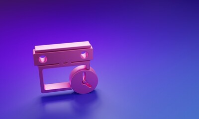 Poster - Pink Calendar and clock icon isolated on purple-blue background. Schedule, appointment, organizer, timesheet, time management. Minimalism concept. 3D render illustration