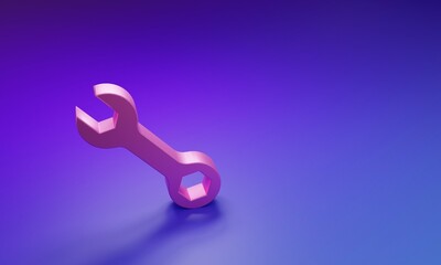 Poster - Pink Wrench spanner icon isolated on purple-blue background. Minimalism concept. 3D render illustration