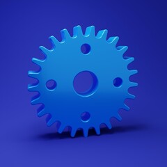 Poster - Blue Gear icon isolated on blue background. Cogwheel gear settings sign. Cog symbol. Minimalism concept. 3D render illustration