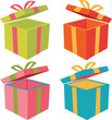 © LailaArtworks - Four colorful open gift boxes with ribbons