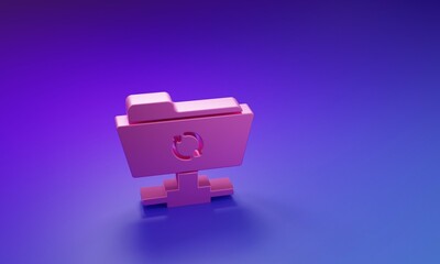 Poster - Pink FTP sync refresh icon isolated on purple-blue background. Software update, transfer protocol, router, teamwork tool management, copy process. Minimalism concept. 3D render illustration