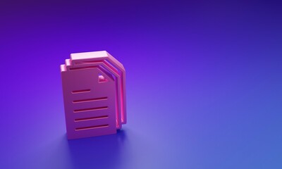 Poster - Pink File document icon isolated on purple-blue background. Checklist icon. Business concept. Minimalism concept. 3D render illustration