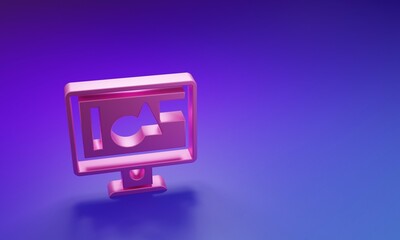 Poster - Pink Computer monitor screen icon isolated on purple-blue background. Electronic device. Front view. Minimalism concept. 3D render illustration