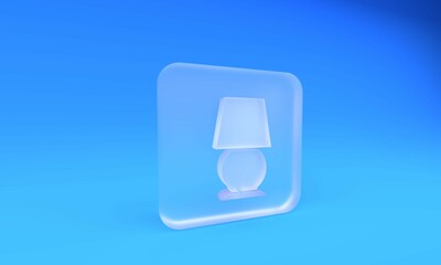 Poster - Frosted glass Table lamp icon isolated on blue background. Desk lamp. Square frosted glass button. 3D render illustration