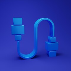 Poster - Blue USB cable cord icon isolated on blue background. Connectors and sockets for PC and mobile devices. Minimalism concept. 3D render illustration