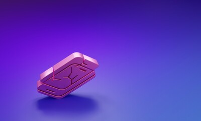 Poster - Pink Smartphone with broken screen icon isolated on purple-blue background. Shattered phone screen icon. Minimalism concept. 3D render illustration