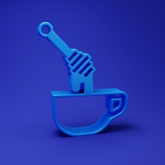 Poster - Blue Honey dipper stick with dripping honey icon isolated on blue background. Honey ladle. Minimalism concept. 3D render illustration