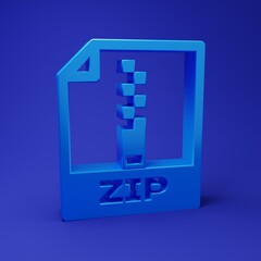 Poster - Blue ZIP file document. Download zip button icon isolated on blue background. ZIP file symbol. Minimalism concept. 3D render illustration