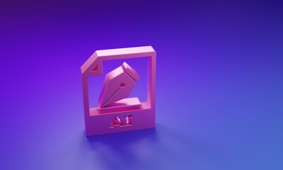 Fototapete - Pink AI file document. Download ai button icon isolated on purple-blue background. AI file symbol. Minimalism concept. 3D render illustration