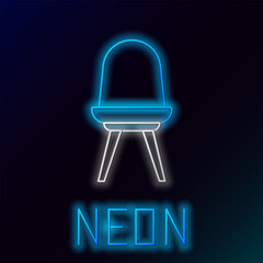 Poster - Glowing neon line Chair icon isolated on black background. Colorful outline concept. Vector