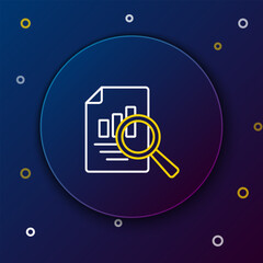 Fototapete - Line Document with graph chart icon isolated on blue background. Report text file icon. Accounting sign. Audit, analysis, planning. Colorful outline concept. Vector