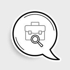 Fototapete - Line Magnifying glass with briefcase icon isolated on grey background. Job hunting. Work search concept. Unemployment, head hunting, career. Colorful outline concept. Vector