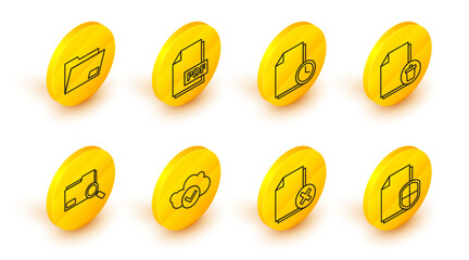 Poster - Set line Document protection concept, Delete file document, Cloud with check mark, Search folder, clock, PDF and icon. Vector