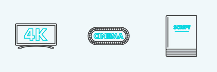 Fototapete - Set line Scenario, and Cinema poster design template icon. Vector
