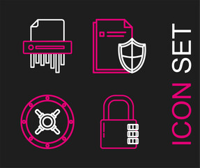 Aufkleber - Set line Safe combination lock, Document protection concept and Paper shredder confidential icon. Vector