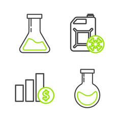 Poster - Set line Test tube and flask, Pie chart infographic dollar, Antifreeze canister and icon. Vector