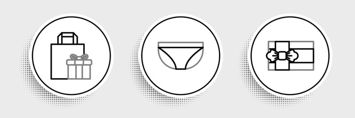 Poster - Set line Gift box, and Underwear icon. Vector