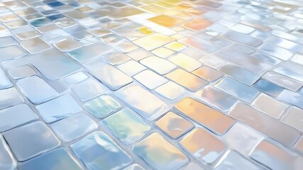 Aufkleber - 抽象的なモザイクタイルパターン背景に反射と光沢のある表面が特徴的な幾何学的デザインと鮮やかな色彩で未来的な雰囲気を作り出しています