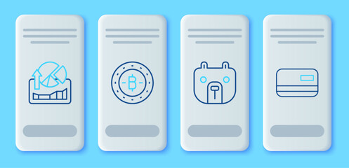 Poster - set line bitcoin, bear market, stocks growth graphs and credit card icon. vector