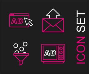 Poster - Set line Advertising, Lead management, Mail and e-mail and icon. Vector