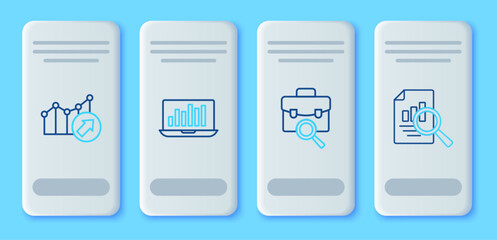Poster - Set line Laptop with graph chart, Work search, Financial growth and Document icon. Vector