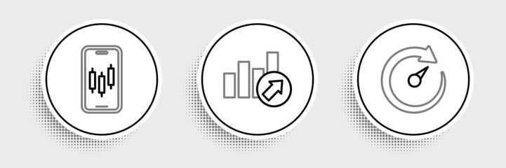 Poster - Set line Digital speed meter, Mobile stock trading and Financial growth icon. Vector