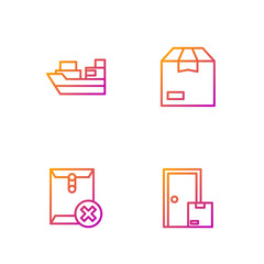 Poster - Set line Home delivery services, Delete envelope, Cargo ship with boxes and Carton cardboard. Gradient color icons. Vector