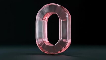 Aufkleber - ピンク色の透明なガラスの数字ゼロが暗い背景に輝く Three ディメンション表示
