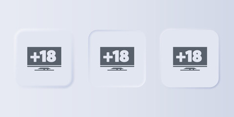 Poster - Grey Computer monitor with 18 plus content icon isolated on grey background. Age restriction symbol. Sex content sign. Adult channel. Set icons in square buttons. Vector