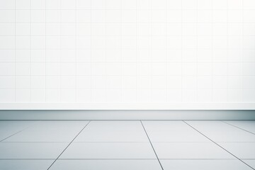 Poster - Minimalist tiled interior room with clean white wall and grey floor for modern branding or mockup design presentation concept template space.