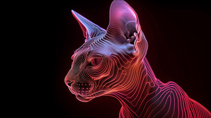 Poster - This neon hologram of a cat glows, blending tech and companionship in a futuristic scene.