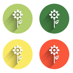 Poster - Set Flower icon isolated with long shadow background. Color circle button. Vector