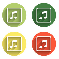 Poster - Set Music note, tone icon isolated with long shadow background. Color circle button. Vector