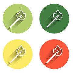 Poster - Set Burning match with fire icon isolated with long shadow background. Match with fire. Matches sign. Color circle button. Vector