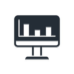 Fototapete - Black Computer monitor with graph chart icon isolated on white background. Report text file. Accounting sign. Audit, analysis, planning. Vector