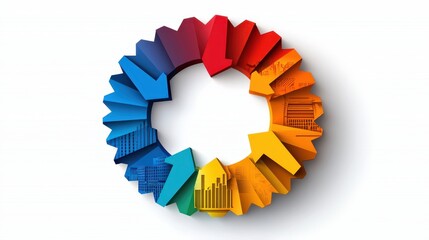 Poster - A colorful circular diagram made of arrows with business and data-related icons, symbolizing growth, progress, and analysis.
