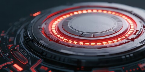Aufkleber - Futuristic glowing red and black circular interface with high-tech digital details and sci-fi design elements.